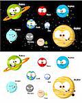 silly and cute cartoon planets