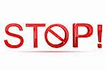 illustration of stop written with forbidden sign on white background