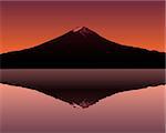 the sacred mountain of Fuji in the background of a red sunset