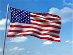 An image of the United States of America flag in the blue sky