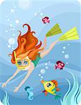 vector Illustration of a cute diver-girl