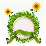 Frame with green grass and sunflowers on it on a white background. Mesh.