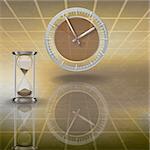 abstract illustration with clock and hourglass on brown