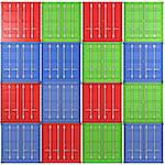 Square background made of multiple color freight containers
