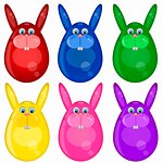 Six Colored Happy Easter Day Bunny Eggs Illustration