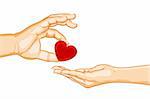 illustration of male and female hands giving heart on isolated background