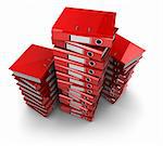 3d illustration of documents folders heap, over white background