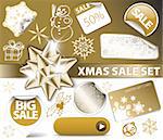 Set of Christmas golden discount tickets, labels, stamps, stickers, corners, tags