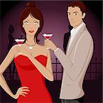 illustration of couple enjoying drink in party