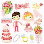 cartoon wedding set icon