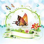 Red butterfly with flowers and ribbon