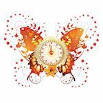 Clock design with Valentine's day theme over colored butterfly