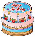 Birthday cake with strawberries - vector illustration.