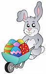Bunny holding wheelbarrow with eggs - vector illustration.