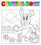 Coloring book with bunny and eggs - vector illustration.