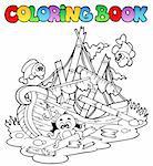 Coloring book with shipwreck - vector illustration.