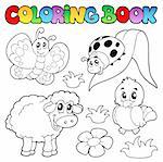 Coloring book with spring animals - vector illustration.