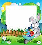 Easter frame with bunny and barrow - vector illustration.