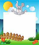 Easter frame with lurking bunny - vector illustration.