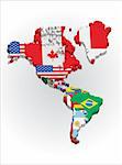 3d Outline maps of the countries in North and South America continent, vector illustration