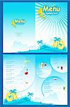 illustration of template for menu on sea beach background