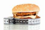 hamburger with meter diet concept on white