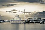 Religious architecture of Islam mosque in Putrajaya, Malaysia, Asia.