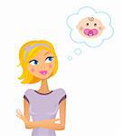 Happy young mother awaiting her baby. Vector Illustration.