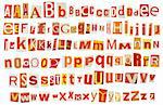 Newspaper, magazine alphabet. Selected red, yellow, orange and white colors.