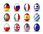 Eastereggs with a international flag on a white background