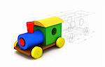 3d colorful plastic train isolated on white background. From childhood to adulthood concept