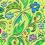 Green floral background with flowers and leaves