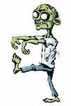 Cartoon zombie isolated on white. He is lurching with his arms out stretched