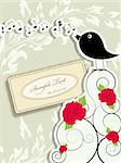 Vector picture with cute singing bird and vintage frame