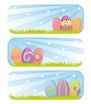 set of 3 colorful easter banners