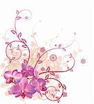 A very stylish vector floral background illustration with pink orchid flowers.