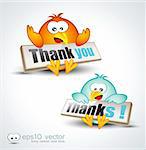 Funny Cartoon Birds 3D icon to say "Thank you"