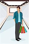 illustration of  urban guy standing with shopping bag
