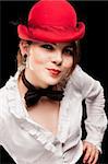 Portrait of a pretty young woman with red bonnet