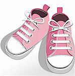 Pink childrens or young adult shoes, pair kids sneaker, pink   girls shoes. Vector illustration.