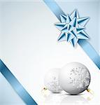 Blue bow on a ribbon with white and blue background - vector Christmas card