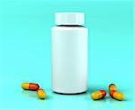 3d white medicine bottle container with capsules