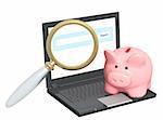 Electronic bank account. Piggy bank and laptop. Objects isolated over white