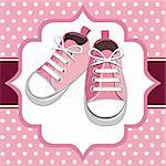 Pink shoes on a polka dot background, childrens or young adult shoes, pair kids sneaker.