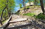 Spring view of Terebovlia castle  ruins (Ternopil Oblast, Ukraine). Built in 1366.