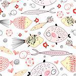 seamless pattern of the fun of graphic fish on a white background