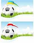 Soccer cloudscape background with ball and flag