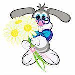 Cute clever bunny with flowers on white background