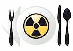 place setting with radioactive sign on plate, vector illustration