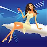 party girl set on the cloud - vector illustration 2
